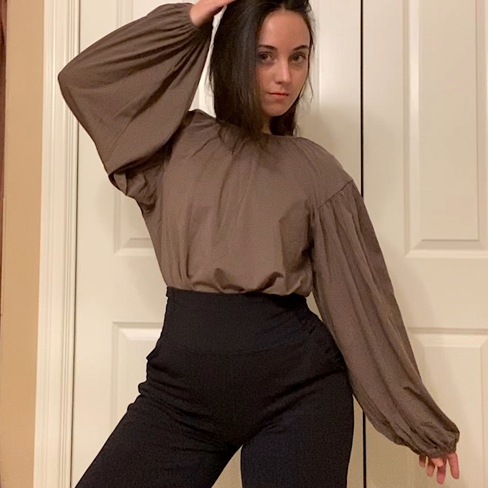 Taupe Mauve blouse balloon sleeve